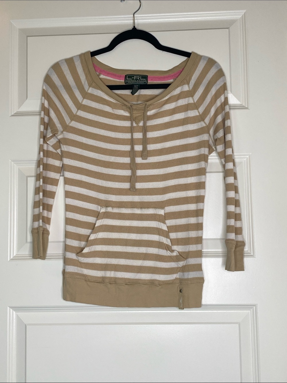 Lauren Ralph Lauren Beige and White Striped Long Sleeve Tee